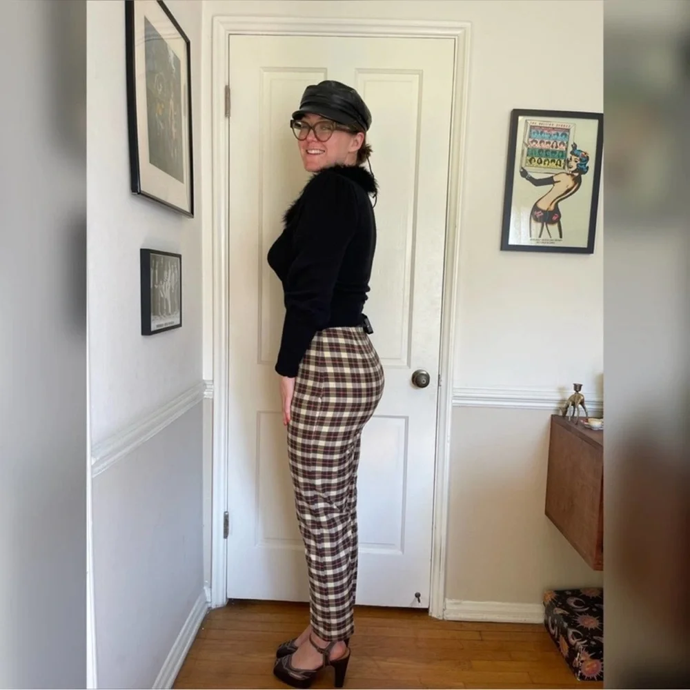 60s Vintage Plaid Cigarette Skinny Pants - Picture 1 of 9